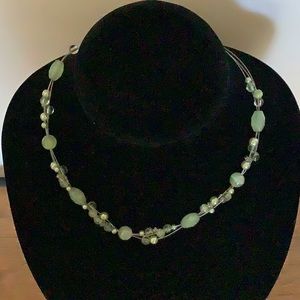 Silver Filament Lt Green Beaded 17" Necklace